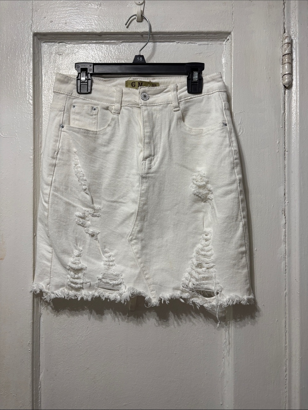 GM White Distressed Denim Mini Skirt